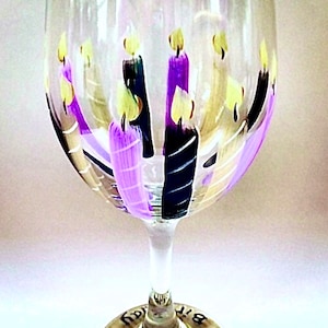 Happy Birthday Wine Glass. Custom hand painted 20 oz glass made in the USA.