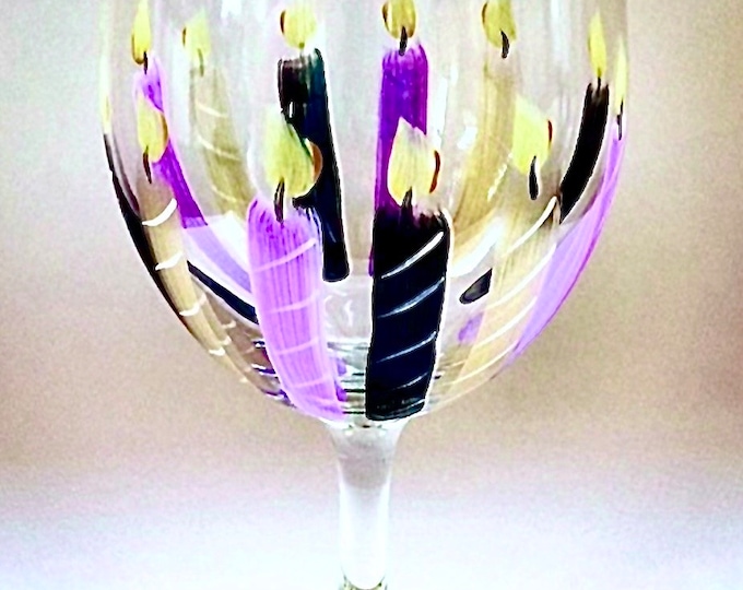 Happy Birthday Wine Glass. Custom hand painted 20 oz glass made in the USA.