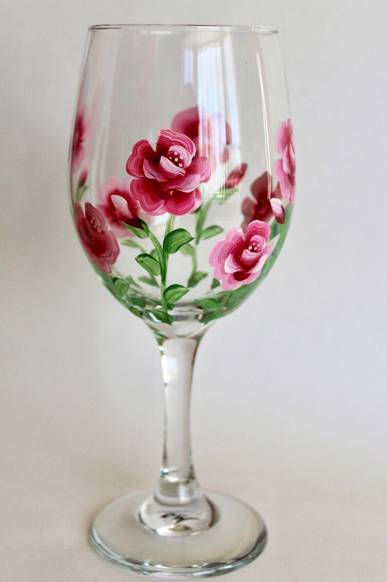 Roses Hand Painted Wine Glass. Made in USA. Lead Free Large Etsy