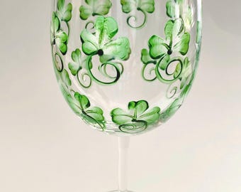Hand Painted Shamrock Wine Glass: Celtic St. Patrick's Day Decor