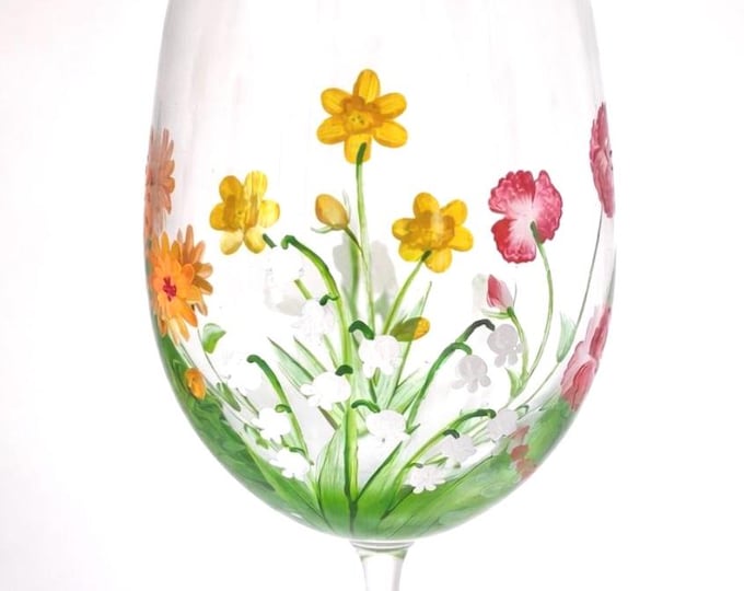 Personalized Birth Flower Wine Glass: Hand Painted Family Keepsake made in USA