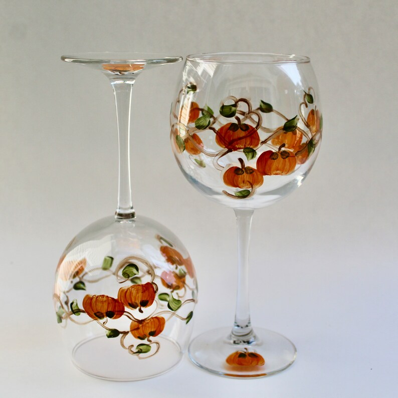 Pumpkin Wine Glasses Hand Painted Set of 2. Thanksgiving Etsy