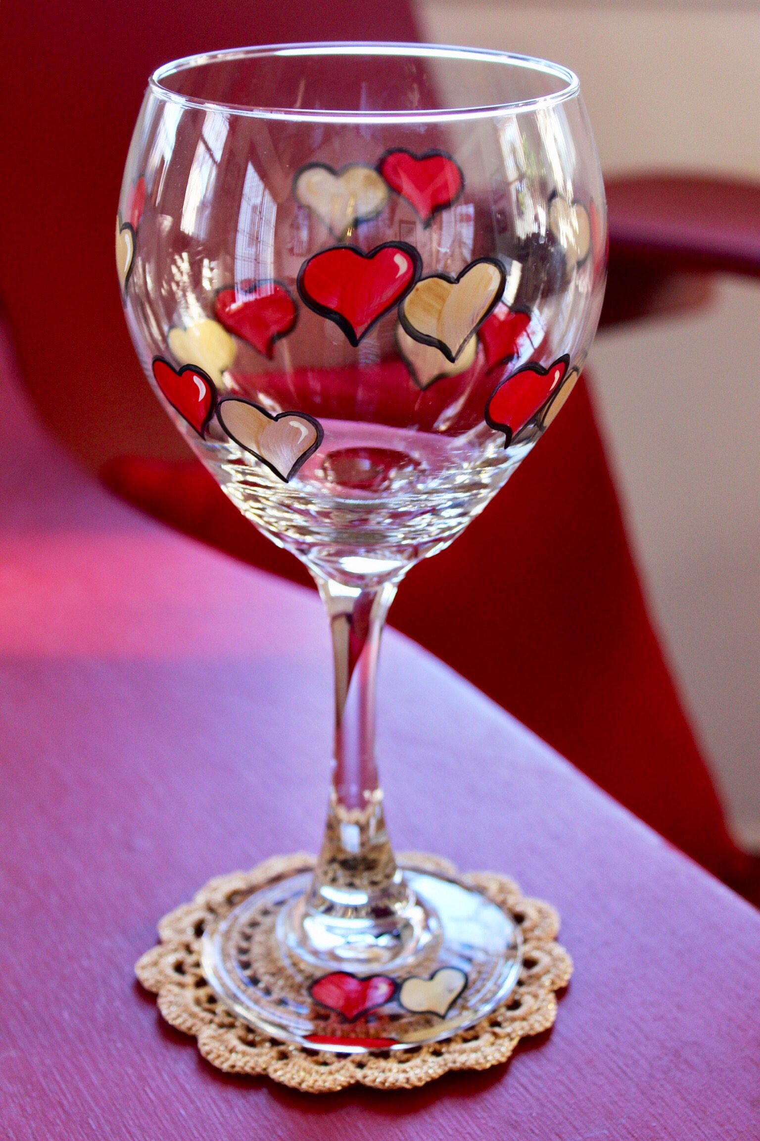 Valentine Heart Wine Glass Fancy Hearts Hand Painted Gift for Her  Anniversary, Valentine's Day, Birthday 