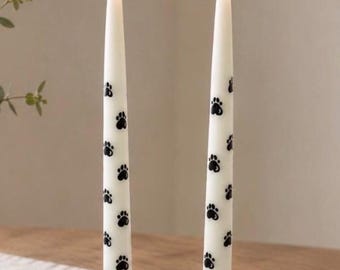 Hand Painted Paw Print Taper Candles: Dog lover gift Pet Decor, Set of 2