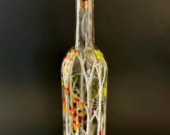 Hand-Painted Birch Trees LED Wine Bottle Light - Four Seasons Decor, Autumn Hostess Gift Made in USA