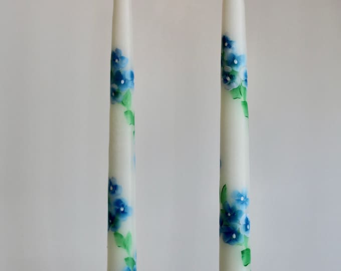 Hand painted hydrangea 12” tapers.  Set of two.