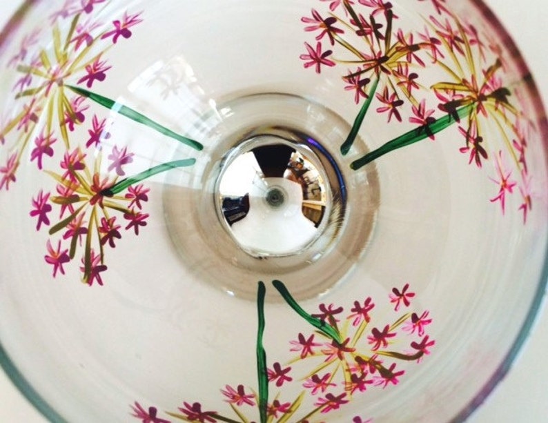 Chive Herb Flower Hand Painted Wine Glass. Made in USA. Etsy