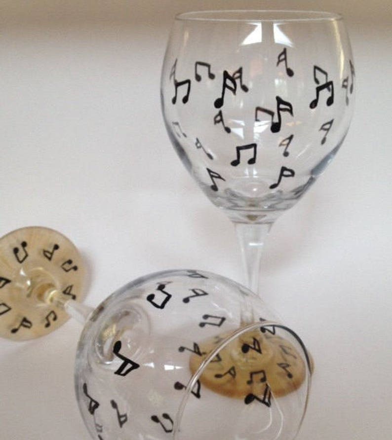 Musical note hand painted wine glasses. Set of 2 Etsy