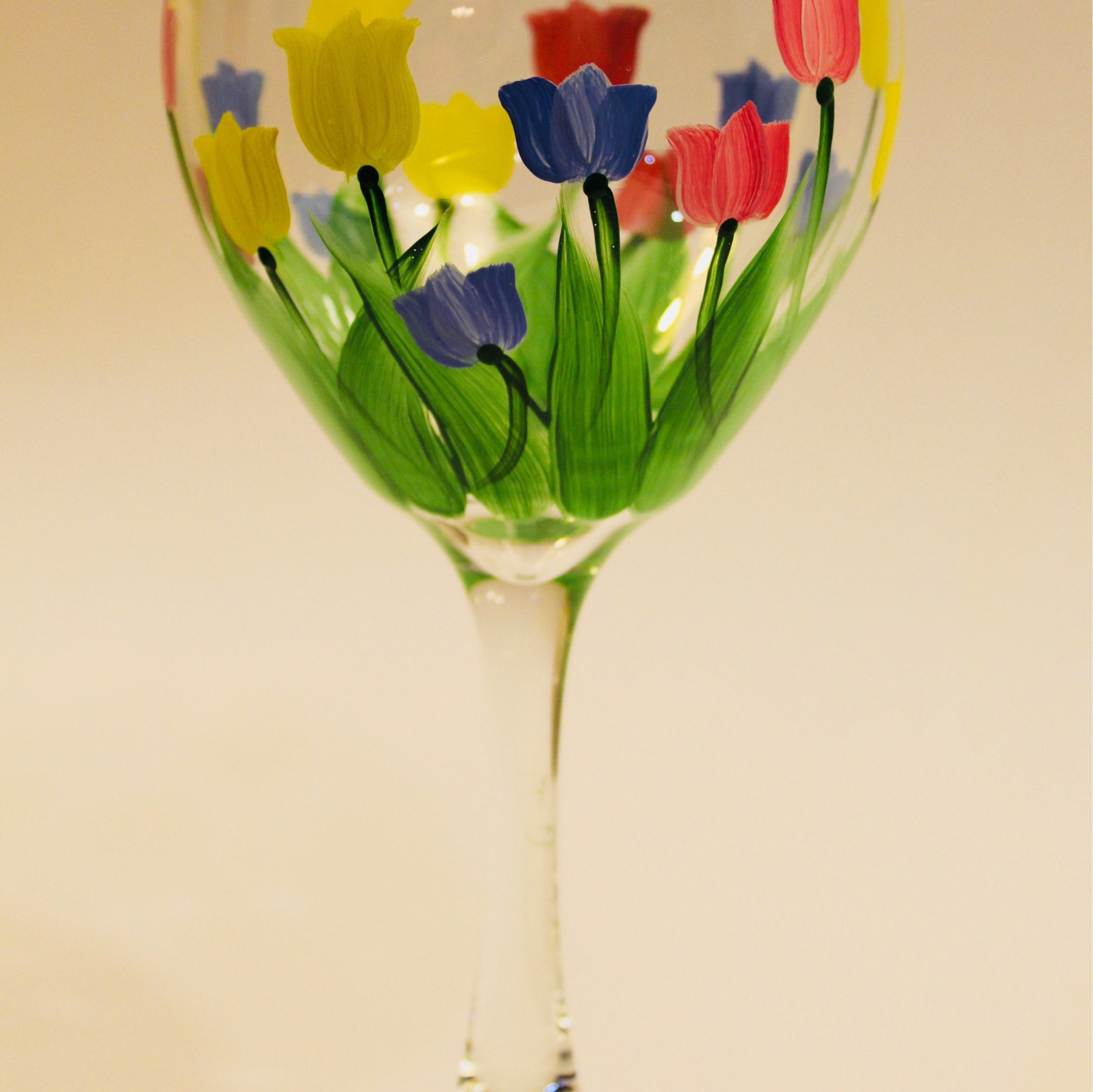 Tulip wine glass hand painted. Large capacity garden lover gift gift