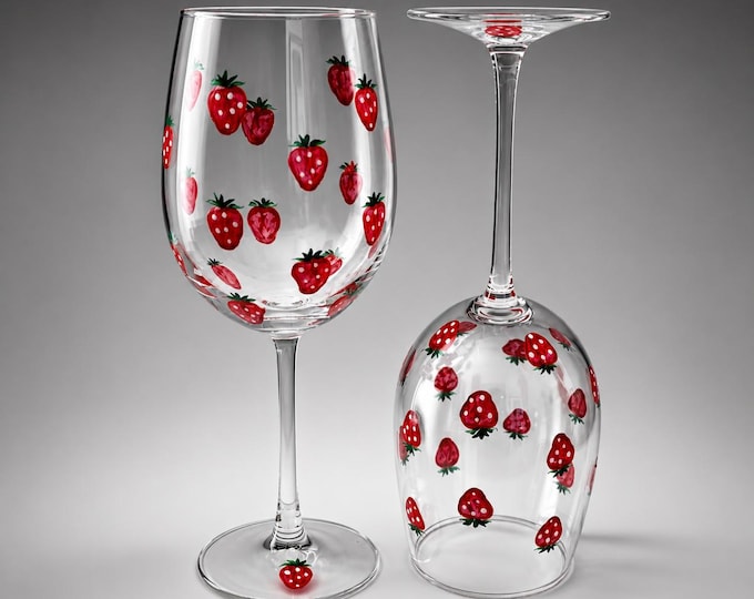 Custom Strawberry Wine Glass Minimalist hand painted Birthday Gift Summer Decor Anniversary Present