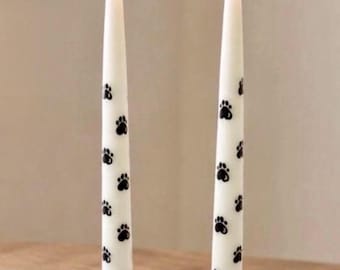 Hand Painted Paw Print Taper Candles: Dog lover gift Pet Decor, Set of 2
