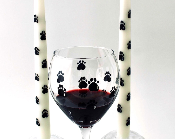 Hand Painted Paw Print Taper Candles: Pet Decor, Set of 2