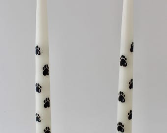 Hand Painted Paw Print Taper Candles: Pet Decor, Set of 2