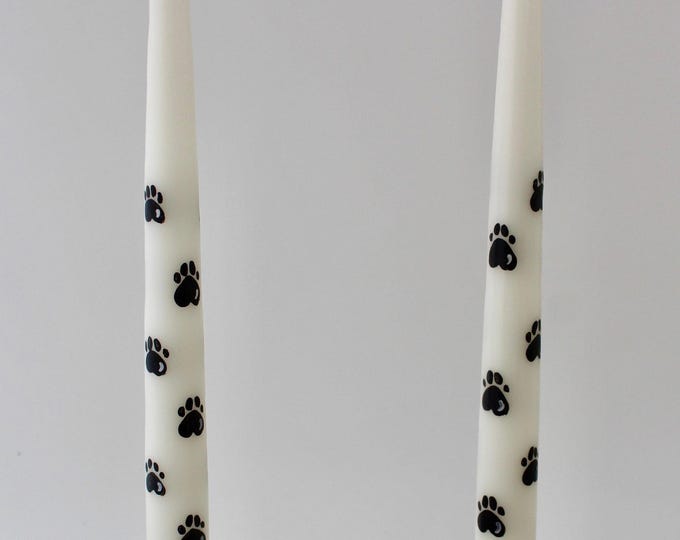 Hand Painted Paw Print Taper Candles: Pet Decor, Set of 2