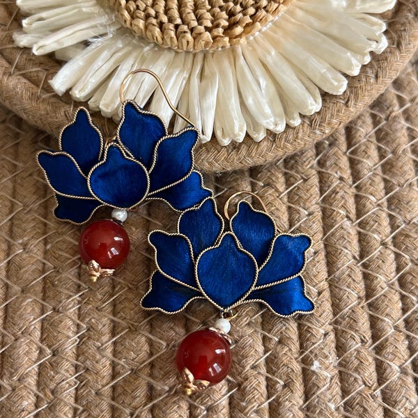 Handmade Silk Velvet Flower Earrings: Retro Chinese Style