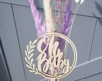 Baby shower cake topper Oh Baby Lavender Purple Dried Flower Bouquet natural Wood Cake topper DIY set Baby Shower Centerpiece Gender reveal