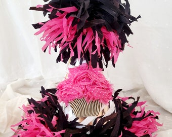 Birthday Party Hat Cupcake Birthday party hat pink black hat Birthday Centerpiece