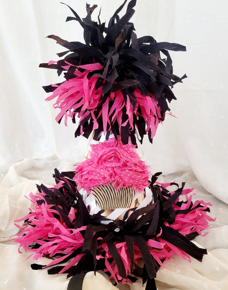 Birthday Party Hat Cupcake Birthday party hat pink black hat Birthday Centerpiece image 1