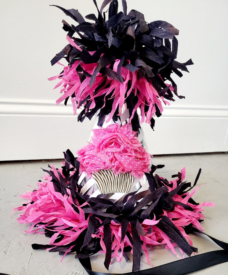 Birthday Party Hat Cupcake Birthday party hat pink black hat Birthday Centerpiece image 5