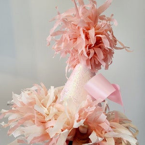 Birthday Party Hat Pink bow Birthday party hat Glitter party Centerpiece First Birthday Decor Baby Shower zdjęcie 3