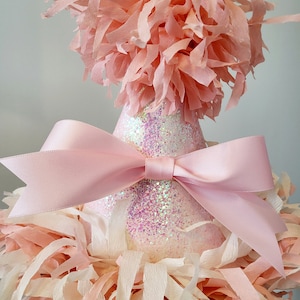 Birthday Party Hat Pink bow Birthday party hat Glitter party Centerpiece First Birthday Decor Baby Shower image 1