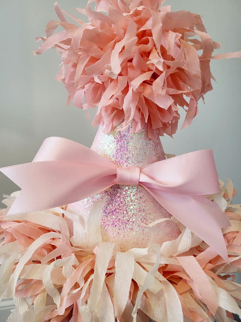Birthday Party Hat Pink bow Birthday party hat Glitter party Centerpiece First Birthday Decor Baby Shower imagem 1