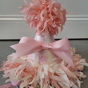 Birthday Party Hat Pink bow Birthday party hat Glitter party Centerpiece First Birthday Decor Baby Shower imagem 6