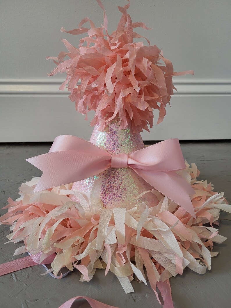 Birthday Party Hat Pink bow Birthday party hat Glitter party Centerpiece First Birthday Decor Baby Shower zdjęcie 6