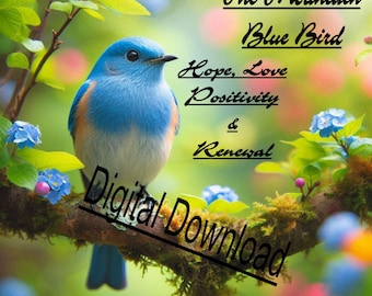 The Mountain Blue Bird Hope Love Positivity & Renewal Instant Digital Download JPG Clip Art 1485x1485