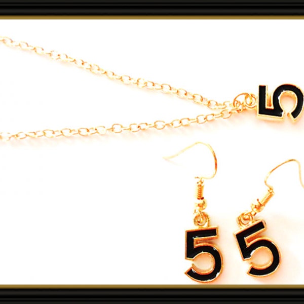 5 Design Dangle Earrings Necklace Jewelry Set Gold Tone & Black