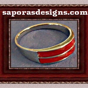 Silver Tone Band Design Ring Size 7 With Red Stone