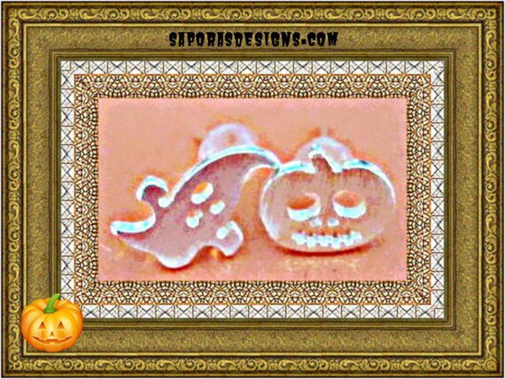 Silver Plated Ghost/Pumpkin Design Stud Halloween… - image 1