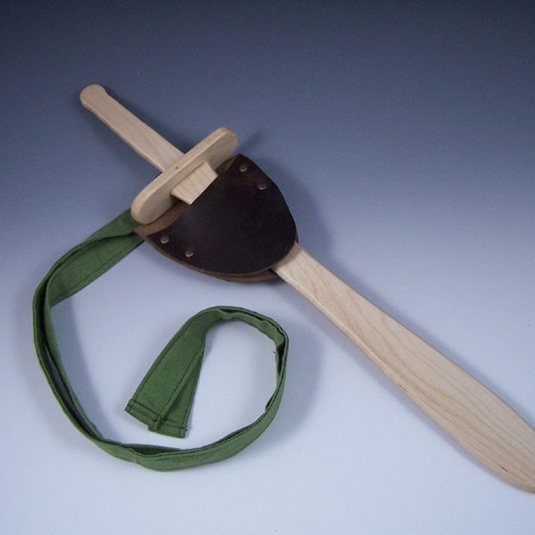 Wooden sword and leather sheath with strap