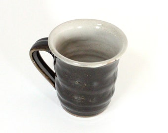 Brown Mug Woodfired, Handmade in Ohio, Mug Rustic black, Wheel Thrown Mug handmade, Rustic Coffee Cup, Large Tea Mug, Pottery Mug Earthy