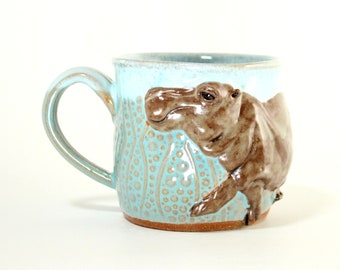 Hippo Mug, Mug with Hippo, Mug Ceramic Hippo Lover, Mug Handmade Ceramic Hippopotamus, Gift for animal lover, Unique Coffee Cup, Tea Mug