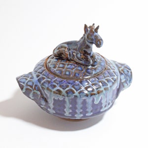 Unicorn Lover Lidded Ceramic Pot, Lidded bowl, Lidded Sugar Bowl, Lidded Salt Cellar, Unicorn Figurine, Lidded Vessel, Sugar Pot, Small Bowl image 1