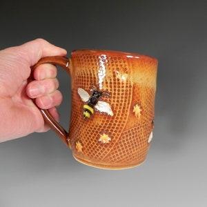 Bee Ceramic Mug, Ceramic Coffee Cup, Bee Pattern, Bee Gifts, Handmade Mug, Handmade Pottery, Ready to Ship, Pottery Mug, Tea Cup, Coffee Mug image 8