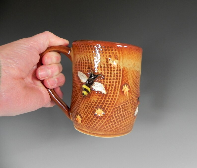 Bee Ceramic Mug, Ceramic Coffee Cup, Bee Pattern, Bee Gifts, Handmade Mug, Handmade Pottery, Ready to Ship, Pottery Mug, Tea Cup, Coffee Mug image 8