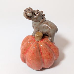 Handmade Ceramic Pumpkin with Hippo Figurine, Pumpkin Ceramic, Fall Décor, Autumn Decorations, Pumpkin Décor, Pumpkincore, Ready to Ship