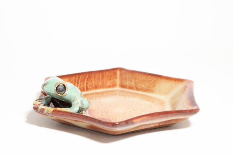 Green Frog Soap Dish, Ceramic Frog Figurine, Pottery with Frogs, Handmade Frog, Cute Frog Art, Ceramics with Frogs, Trinket Tray, Ring Dish image 7