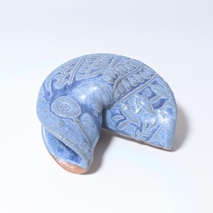 Reusable Fortune Cookie, Ceramic Fortune Cookie, Food Safe, Handmade, Blue Fortune Cookie, Pottery Fortune Cookie