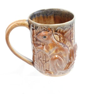 Handmade Ceramic Mug with Squirrel, Pottery Mug, Brown Mug, Squirrel Mug, Coffee Cup, Tea Mug, Squirrel Lover, Ceramic Squirrel Squirrel Art image 1