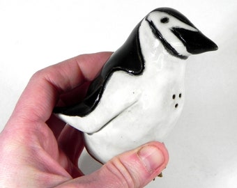 Black and White Penguin Stoneware Salt Shaker - Handmade Pottery from Brown Stoneware - Great Gift for Animal Lovers - One of a Kind