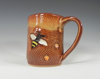 Bee Ceramic Mug, Ceramic Coffee Cup, Bee Pattern, Bee Gifts, Handmade Mug, Handmade Pottery, Ready to Ship, Pottery Mug, Tea Cup, Coffee Mug