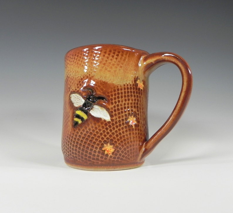 Bee Ceramic Mug, Ceramic Coffee Cup, Bee Pattern, Bee Gifts, Handmade Mug, Handmade Pottery, Ready to Ship, Pottery Mug, Tea Cup, Coffee Mug image 1