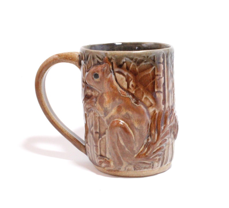 Handmade Ceramic Mug with Squirrel, Pottery Mug, Brown Mug, Squirrel Mug, Coffee Cup, Tea Mug, Squirrel Lover, Ceramic Squirrel Squirrel Art image 10