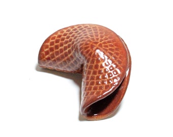 Reusable Fortune Cookie, Ceramic Fortune Cookie, Food Safe, Handmade, Brown Fortune Cookie, Pottery Fortune Cookie, Clay Fortune Cookie