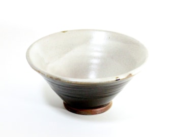 Bowl Woodfired Cream and Brown, Handmade in Ohio, Wheel Thrown Rice Bowl Ceramic, Pottery Pasta Bowl Rustic, Salad Bowl Handmade, Small Bowl