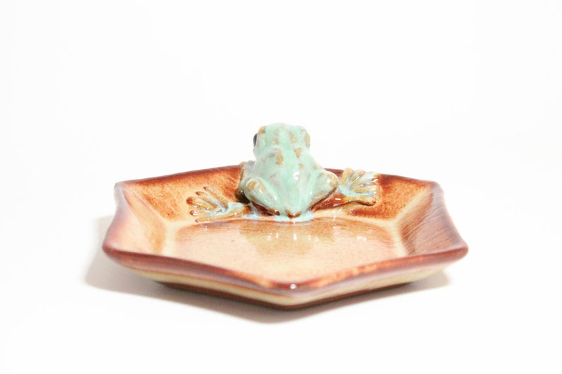 Green Frog Soap Dish, Ceramic Frog Figurine, Pottery with Frogs, Handmade Frog, Cute Frog Art, Ceramics with Frogs, Trinket Tray, Ring Dish image 3