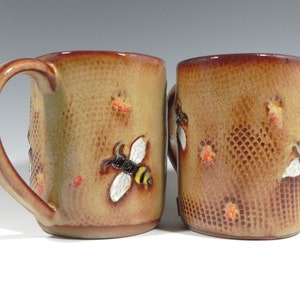 Bee Ceramic Mug, Ceramic Coffee Cup, Bee Pattern, Bee Gifts, Handmade Mug, Handmade Pottery, Ready to Ship, Pottery Mug, Tea Cup, Coffee Mug image 2